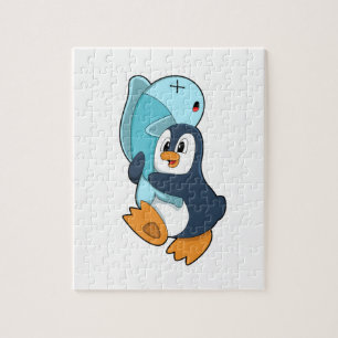 Puzzle Pingüino con pescado