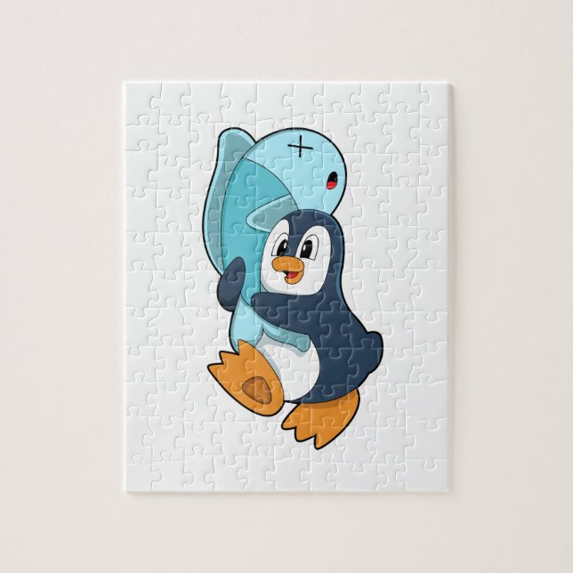 Puzzle Pingüino con pescado (Vertical)