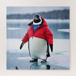 Puzzle Pingüino con un abrigo rojo