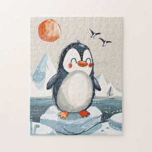 Puzzle Pinguino de dibujos animados divertido en un témpa