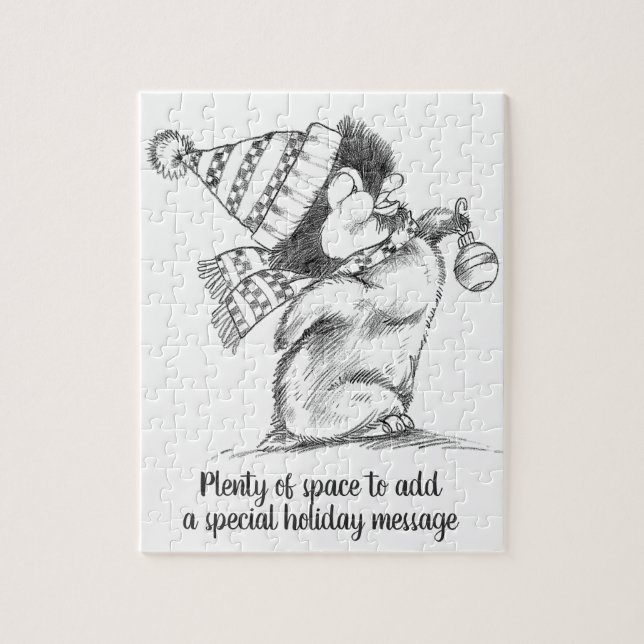 Puzzle Pingüino de Navidades retro lindo con Gorra y bufa (Vertical)