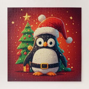 Puzzle 🐧 Pingüino divertido Santa Luces de Navidad Tema