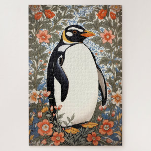 Puzzle Pingüino Lindo Sobre Fondo Floral Elegante y Color