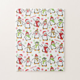 Puzzle Pingüinos bailarines Navidades del patrón rojo y v