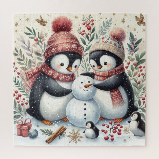 Puzzle Pingüinos Construyendo Un Snowman (Vertical)