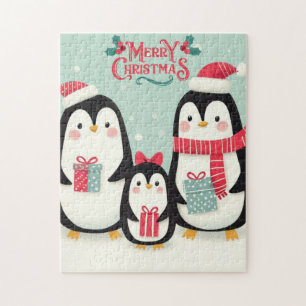 Puzzle Pingüinos nevados de Feliz Navidad