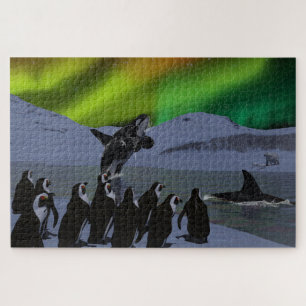 Puzzle Pingüinos y ballenas de la Aurora Boreal