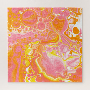 Puzzle Pink and Orange Fluid Art