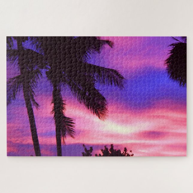 Puzzle Pink and Purple Sunset Palm Trees (Horizontal)