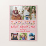 Puzzle Pink Best Grandma Flowers Floral Family Photo<br><div class="desc">Pink Best Grandma Flowers Floral Family 5 Photos Puzzle. Hand-drawn flowers and 5 family photos. Create your own personalized gift for a grandmother for Mother`s Day,  birthday or Christmas.</div>