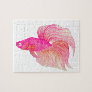 Puzzle Pink Betta Fish Watercolor