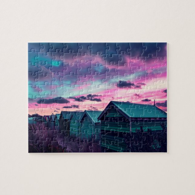Puzzle Pink Blue Beach Sunset (Horizontal)