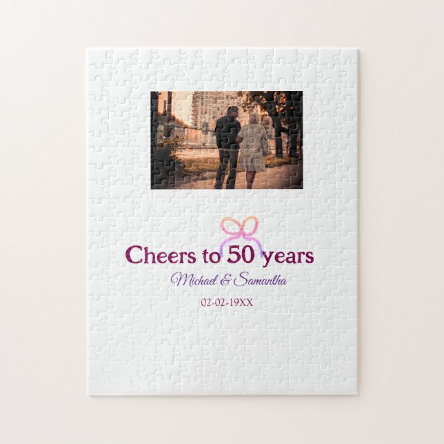 Puzzle Pink bow cheers to 50 years anniversary wedding  (Vertical)
