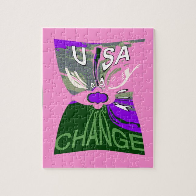 Puzzle Pink Change  Hillary USA We Are Stronger Together. (Vertical)