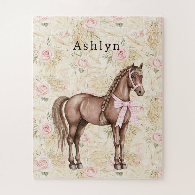 Puzzle Pink Cream Floral Horse (Vertical)