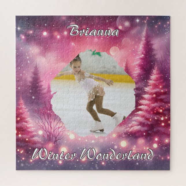 Puzzle Pink Gradient Christmas Photo and Name Winter (Vertical)
