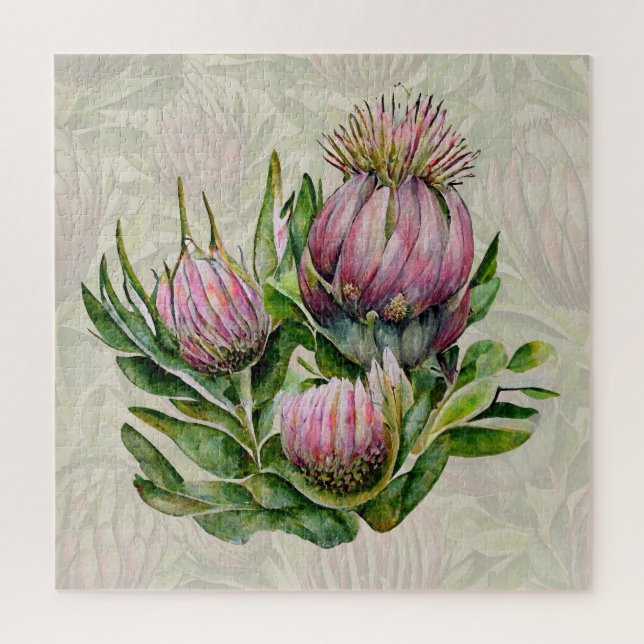 Puzzle Pink & Green Protea Flowers Pattern (Vertical)