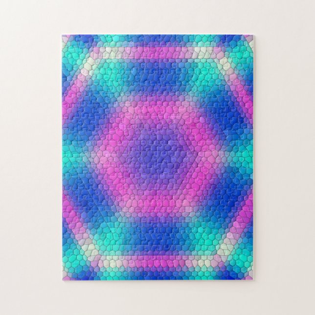 Puzzle Pink Hexagon Mosaic on Blue Gradient (Vertical)