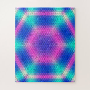 Puzzle Pink Hexagon Mosaic on Blue Gradient