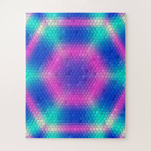 Puzzle Pink Hexagon Mosaic on Blue Gradient (Vertical)