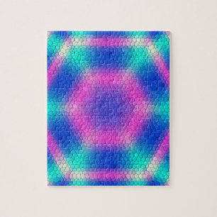 Puzzle Pink Hexagon Mosaic on Blue Gradient