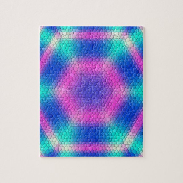 Puzzle Pink Hexagon Mosaic on Blue Gradient (Vertical)
