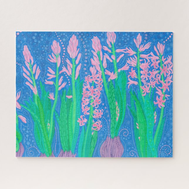 Puzzle Pink Hyacinths Spring Flowers Floral Art Painting (Horizontal)