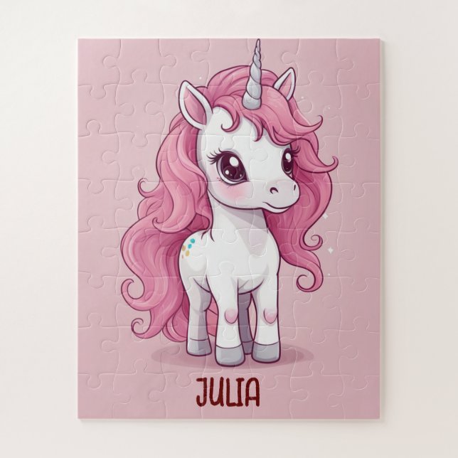 Puzzle Pink Pastel Unicorn Personalizado (Vertical)