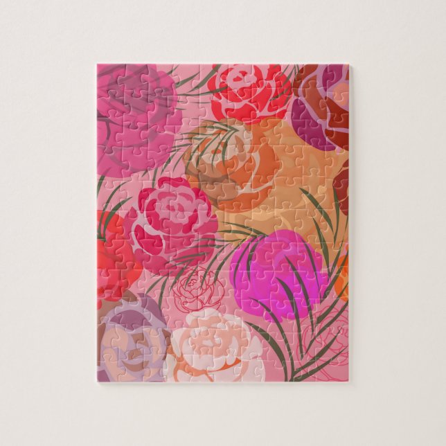 Puzzle Pink pattern with flowers and plants (Vertical)
