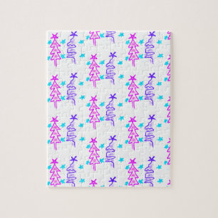 Puzzle Pink Purple doodle christmas de árbol estrellas de
