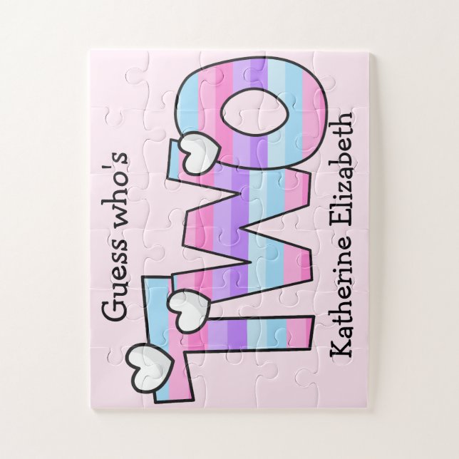 Puzzle Pink Purple Ombre Stripes Hearts 2º cumpleaños (Vertical)