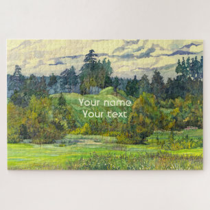 Puzzle Pinos pintando acuarela en seda