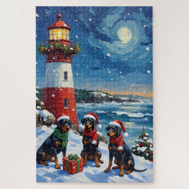 Puzzle Pinscher Doberman Navidad Faro Fiesta (Vertical)