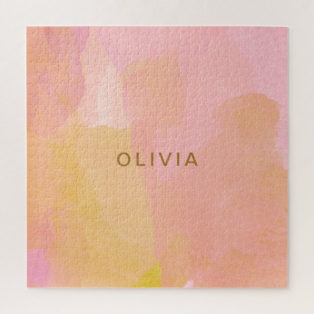 Puzzle Pintado abstracto de acuarela rosa y dorada (Vertical)