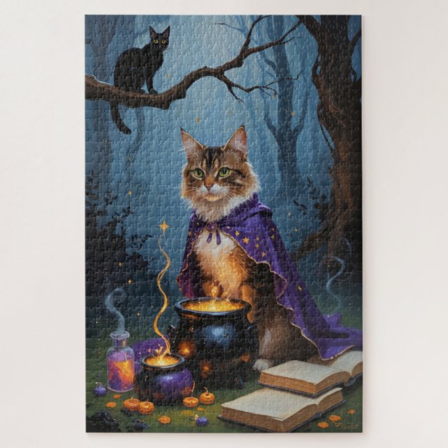 Puzzle Pintado abysiniano de gatos de Halloween (Vertical)