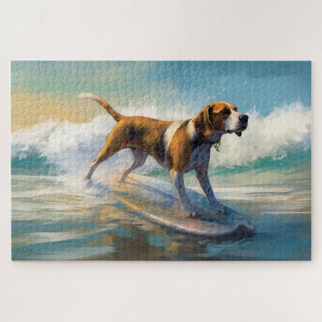 Puzzle Pintado americano de Surf Engligh Foxhound Beach (Horizontal)