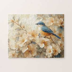 Puzzle Pintado de árbol con bavillas de pájaro azul