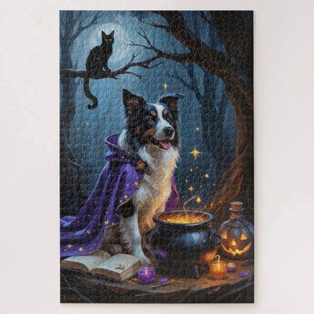 Puzzle Pintado de Halloween de ballenas collie (Vertical)