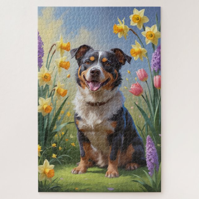 Puzzle Pintado de la primavera del perro de ganado vacuno (Vertical)
