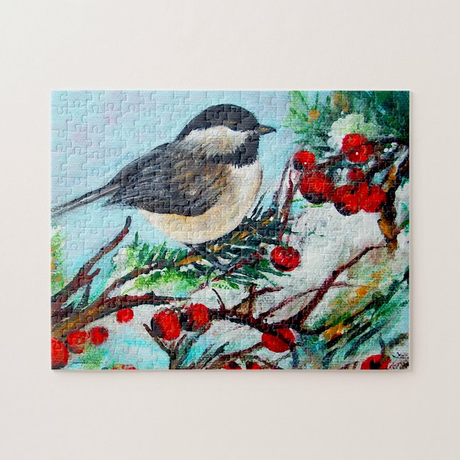 Puzzle Pintado de pájaro de la canción de chile dulce (Sweet Chickadee Song Bird Painting Jigsaw Puzzle from Jenn's Emporium.)