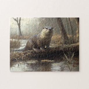 Puzzle Pintado de vida salvaje Rustic River Otter