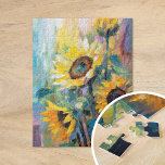 Puzzle Pintado Floral Abstracto Moderno de Sunflowers<br><div class="desc">Una vibrante pintura de girasoles de estilo impresionista abstracto y moderno. La obra de arte presenta pinceles texturados en tonos amarillos, azules y verdes. Los tejidos dinámicos y los colores vivos crean una sensación de movimiento, capturando la belleza y la energía de los girasoles en un estilo fresco y contemporáneo....</div>