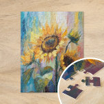 Puzzle Pintado Floral Abstracto Moderno de Sunflowers<br><div class="desc">Una vibrante pintura de girasoles de estilo impresionista abstracto y moderno. La obra de arte presenta pinceles texturados en tonos amarillos, azules y verdes. Los tejidos dinámicos y los colores vivos crean una sensación de movimiento, capturando la belleza y la energía de los girasoles en un estilo fresco y contemporáneo....</div>