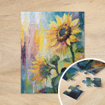 Puzzle Pintado Floral Abstracto Moderno de Sunflowers<br><div class="desc">Una vibrante pintura de girasoles de estilo impresionista abstracto y moderno. La obra de arte presenta pinceles texturados en tonos amarillos, azules y verdes. Los tejidos dinámicos y los colores vivos crean una sensación de movimiento, capturando la belleza y la energía de los girasoles en un estilo fresco y contemporáneo....</div>