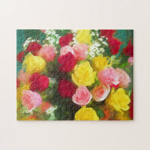 Puzzle Pintado Rose Bouquet - Arte de Flor Original.