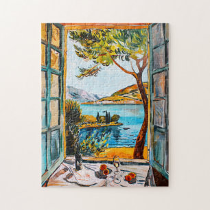 Puzzle Pintando desayuno en vista de ventana mar Mediterr