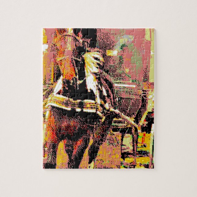 Puzzle Pinto Amish Horse 8-Bit Art (Vertical)