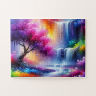 Puzzle Pintura abstracta generada por IA de cascada fores