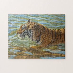 Puzzle Pintura Acrílica de Gato Grande Tigre Nadando