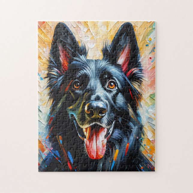 Puzzle Pintura Acrílica de Perro Pastor Alemán Negro Aman (Vertical)